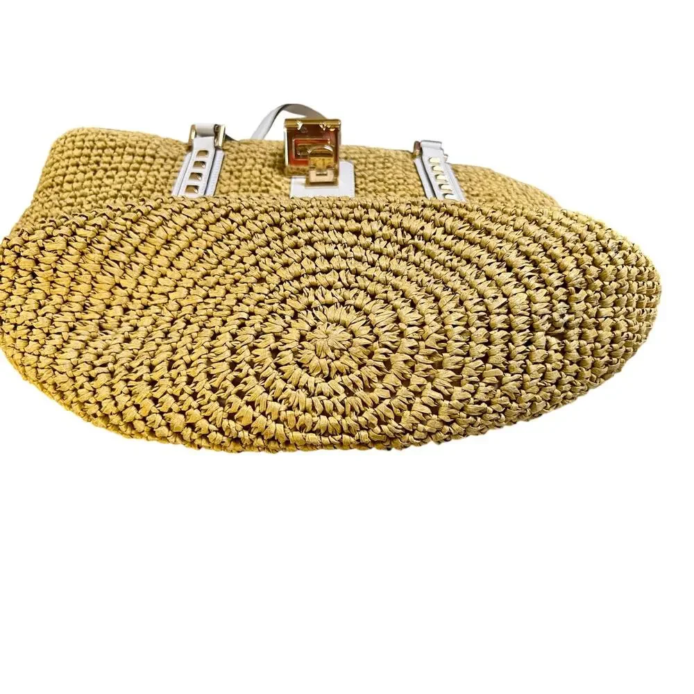 Michael Kors Beachy Casual Raffia White Leather Shoulder Bag Tote Handbag